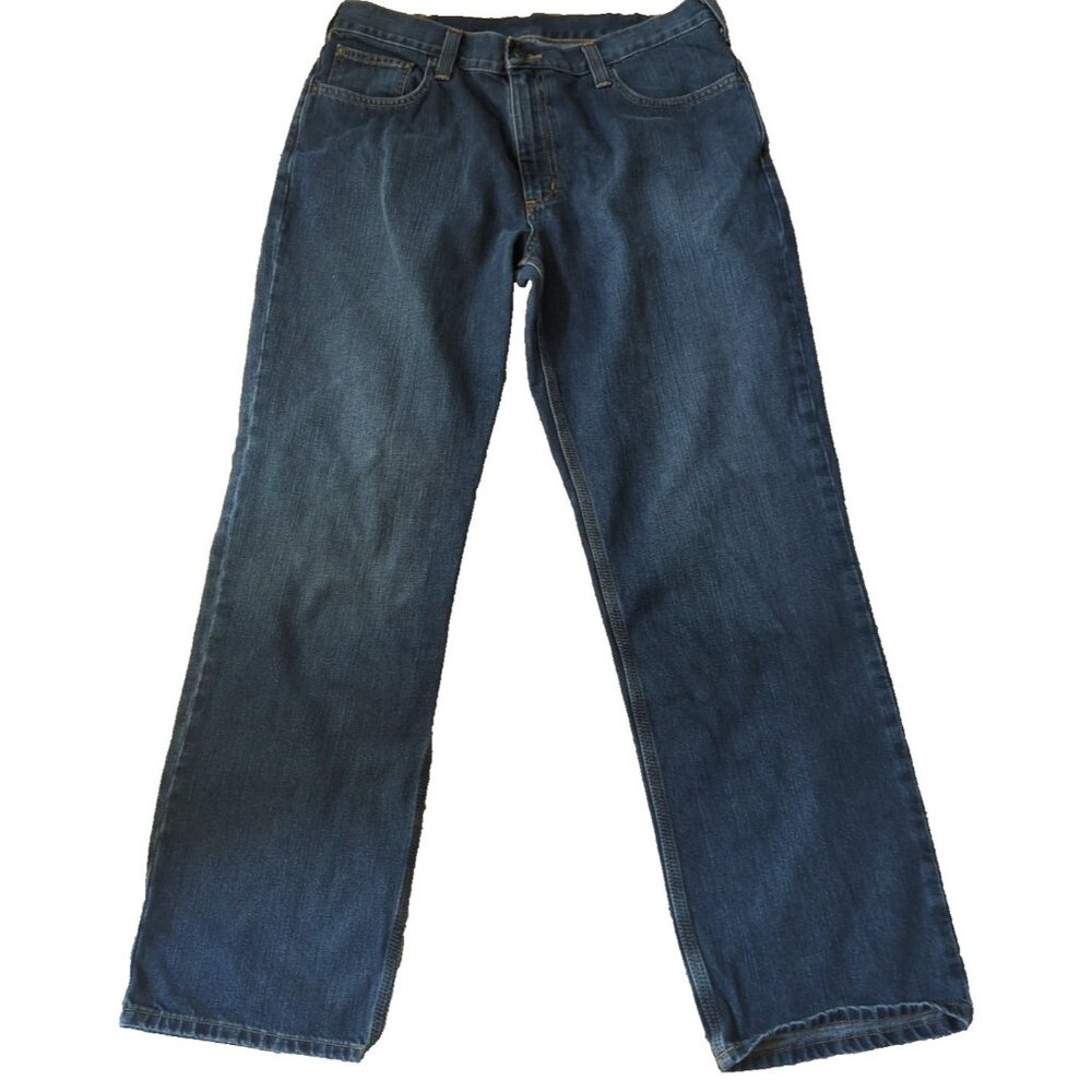 Carhartt Jeans Relaxed Fit Blue Denim Jeans Cotton Blend Mens 36x32 Dark Wash-lp
